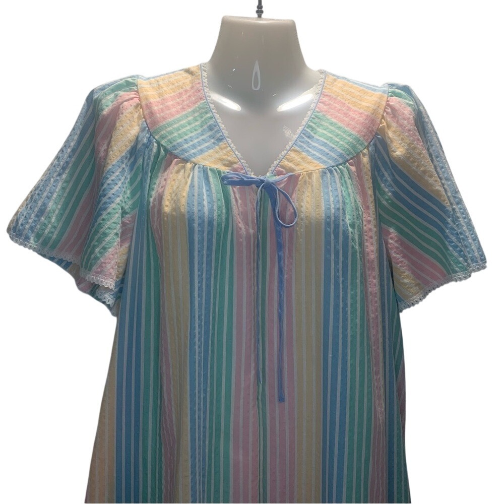 Lindsay Jordan Multicolor Pastel Striped Zipper front‎ Nightgown